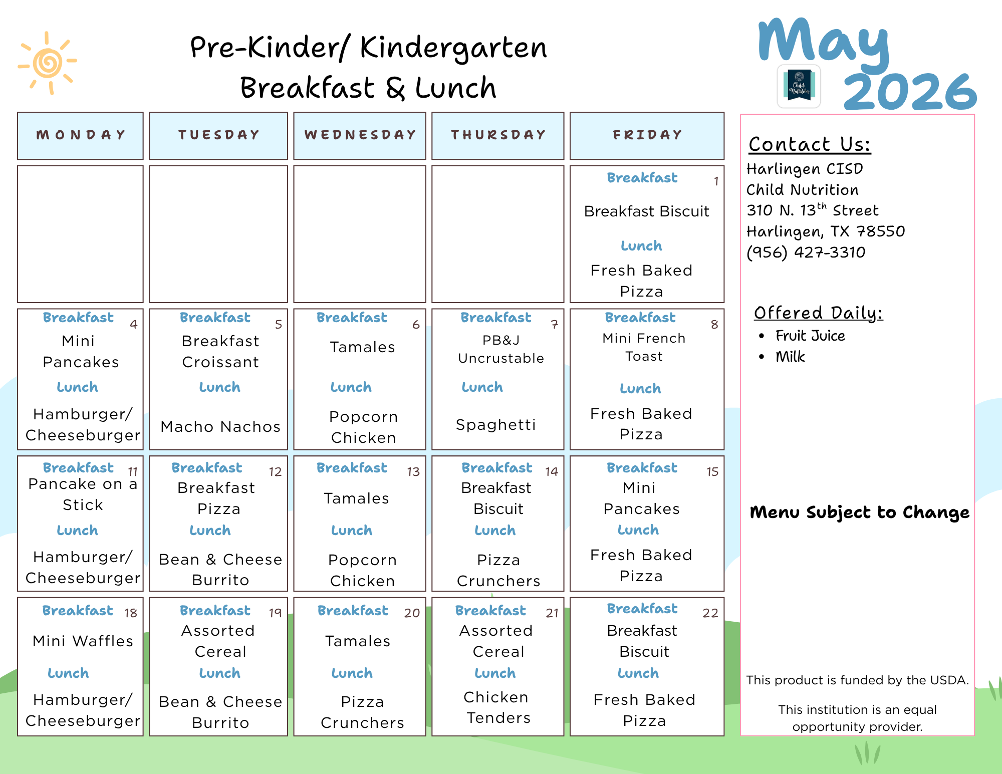 Pre-Kinder/Kindergarten Breakfast and Lunch